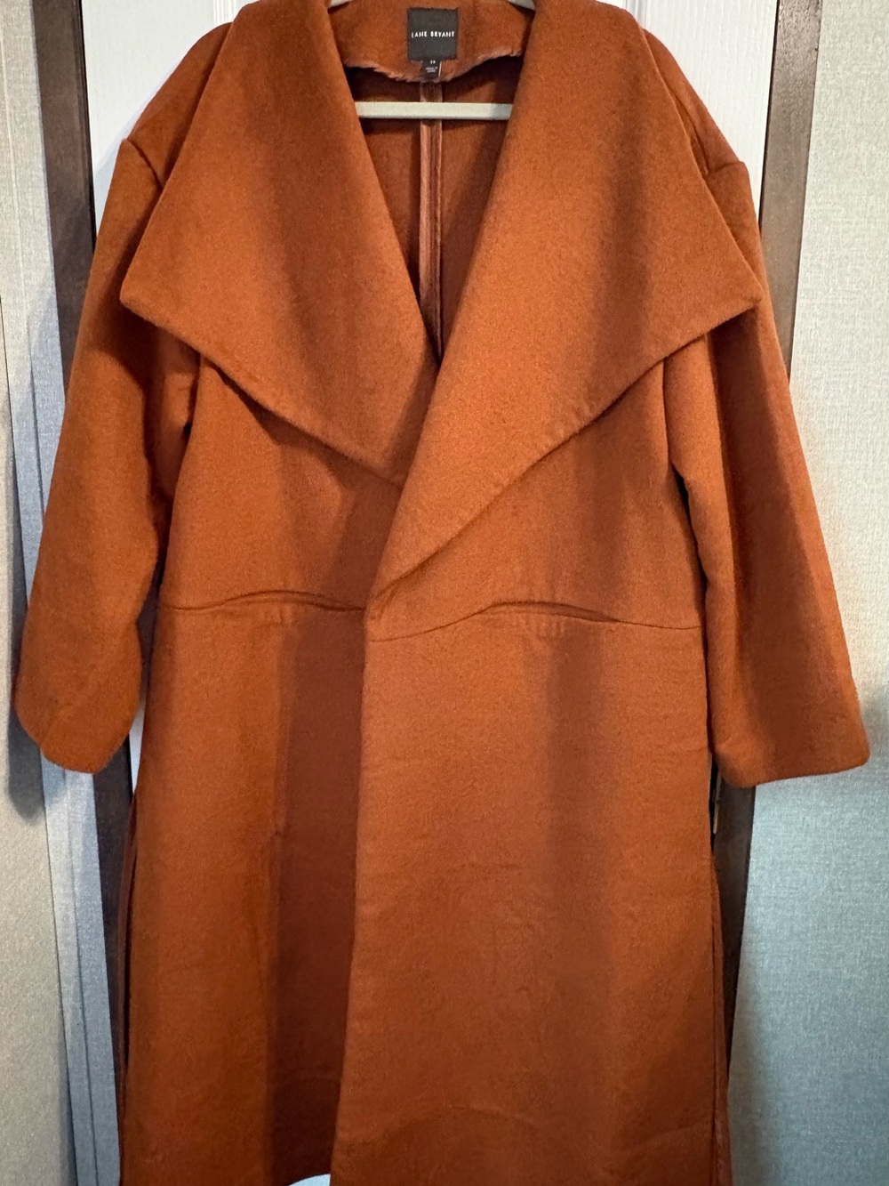 Lane Bryant Rust Orange Long Wool-Blend Draped Coat